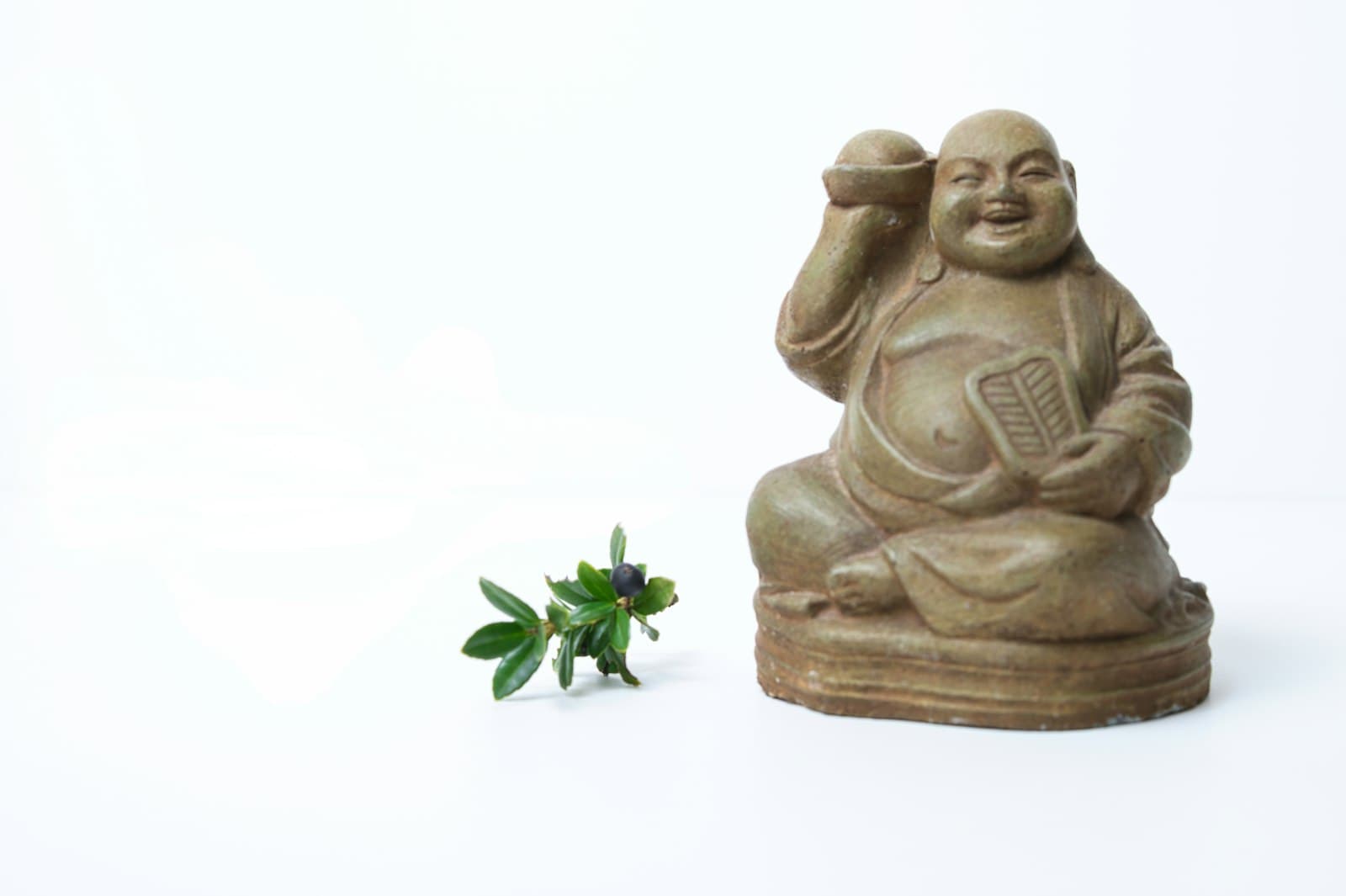 Tượng Phật Di Lặc bên cành lá xanh
